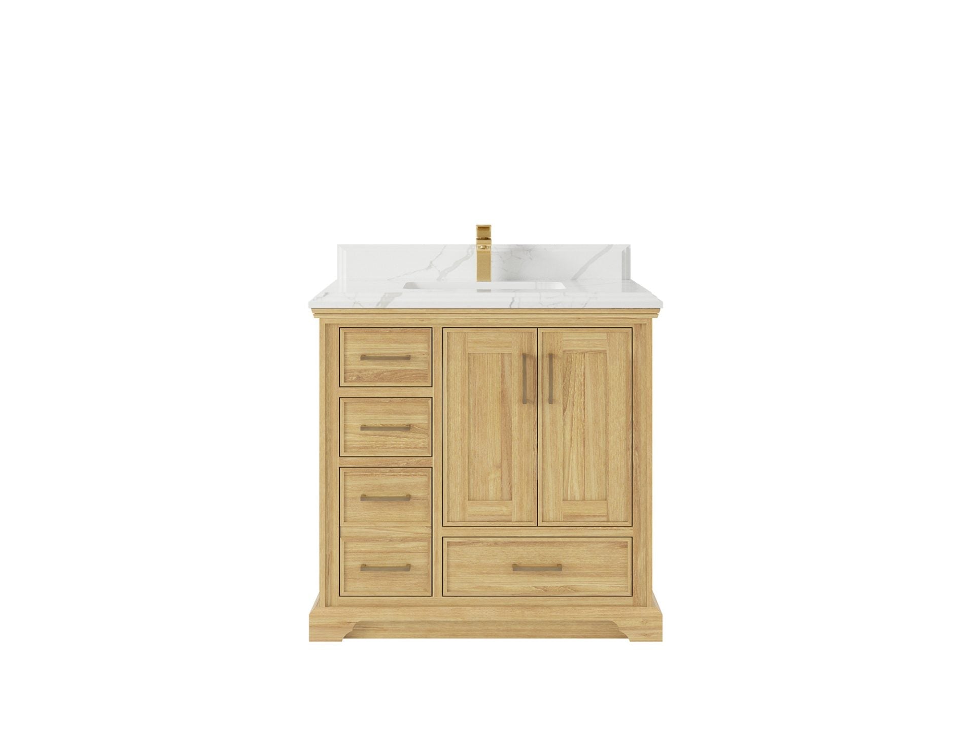 Charlotte Teak 36 in. W x 22 in. D Center Sink Bathroom Vanity in Light Natural with 1.5 in Calacatta Laza Quartz Countertop