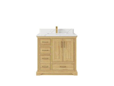 Charlotte Teak 36 in. W x 22 in. D Center Sink Bathroom Vanity in Light Natural with 1.5 in Calacatta Laza Quartz Countertop