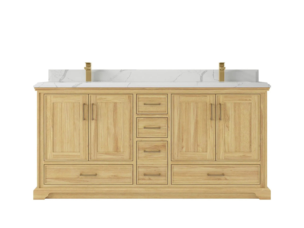 Charlotte Teak 72 in. W x 22 in. D Double Sink Bathroom Vanity in Light Natural with 1.5 in Calacatta Laza Quartz Countertop