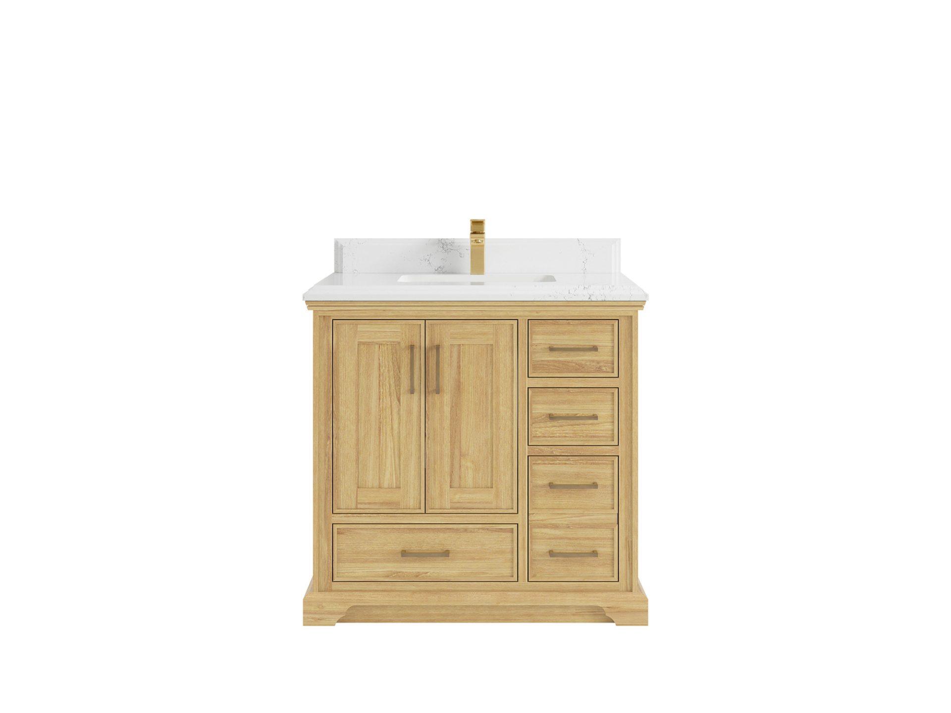 Charlotte Teak 36 in. W x 22 in. D Center Sink Bathroom Vanity in Light Natural with 1.5 in Empira White Quartz Countertop