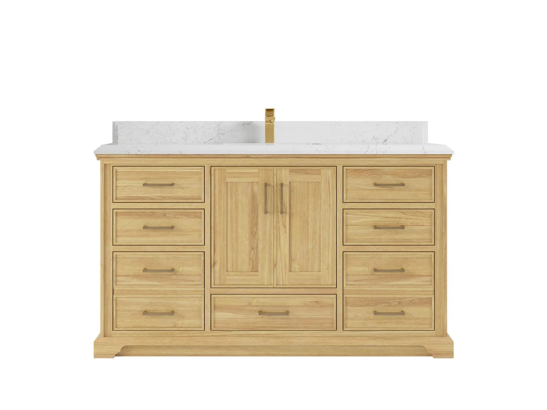 Charlotte Teak 60 in. W x 22 in. D Single Sink Bathroom Vanity in Light Natural with 1.5 in Empira White Quartz Countertop