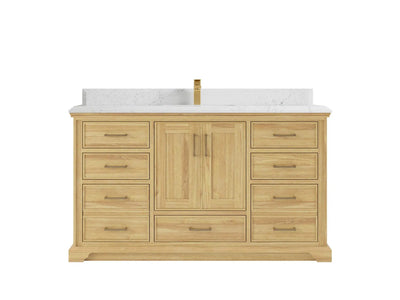 Charlotte Teak 60 in. W x 22 in. D Single Sink Bathroom Vanity in Light Natural with 1.5 in Empira White Quartz Countertop