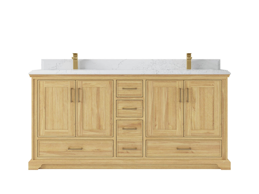 Charlotte Teak 72 in. W x 22 in. D Double Sink Bathroom Vanity in Light Natural with 1.5 in Empira White Quartz Countertop 