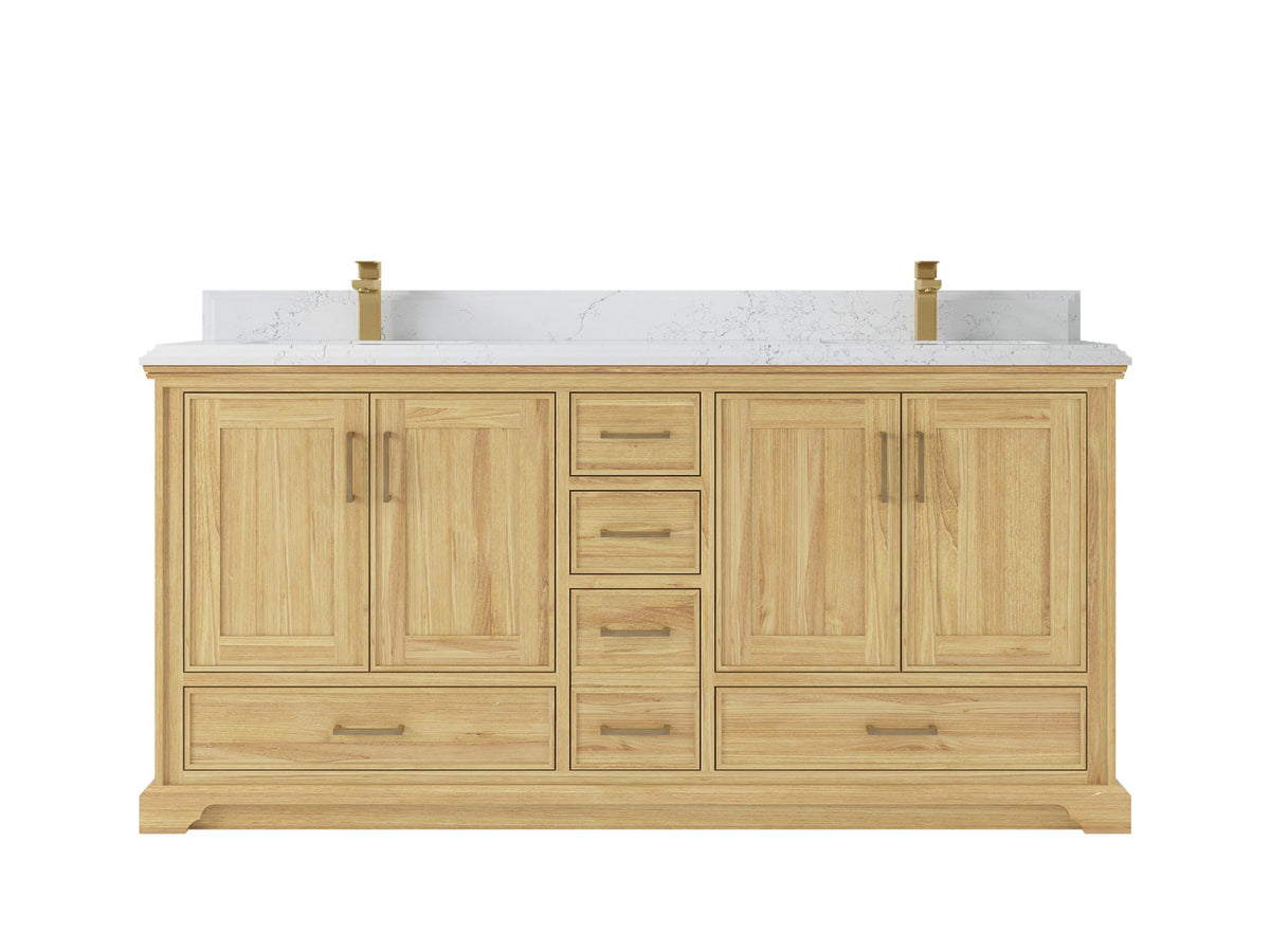 Charlotte Teak 72 in. W x 22 in. D Double Sink Bathroom Vanity in Light Natural with 1.5 in Empira White Quartz Countertop