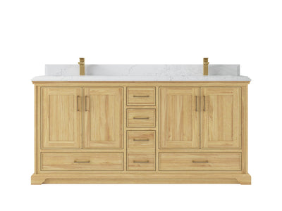 Charlotte Teak 72 in. W x 22 in. D Double Sink Bathroom Vanity in Light Natural with 1.5 in Empira White Quartz Countertop