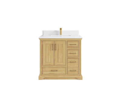 Charlotte Teak 36 in. W x 22 in. D Center Sink Bathroom Vanity in Light Natural with 1.5 in White Quartz Countertop