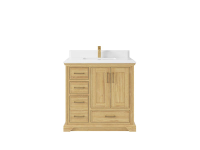 Charlotte Teak 36 in. W x 22 in. D Center Sink Bathroom Vanity in Light Natural with 1.5 in White Quartz Countertop