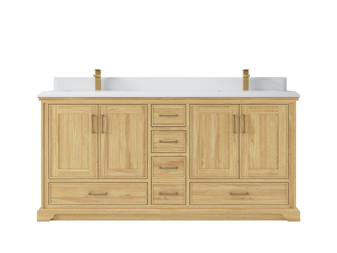 Charlotte Teak 72 in. W x 22 in. D Double Sink Bathroom Vanity in Light Natural with 1.5 in White Quartz Countertop