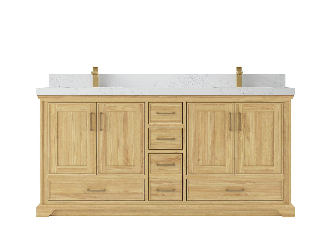 Charlotte Teak 72 in. W x 22 in. D Double Sink Bathroom Vanity in Light Natural with 2 in Empira White Quartz Countertop