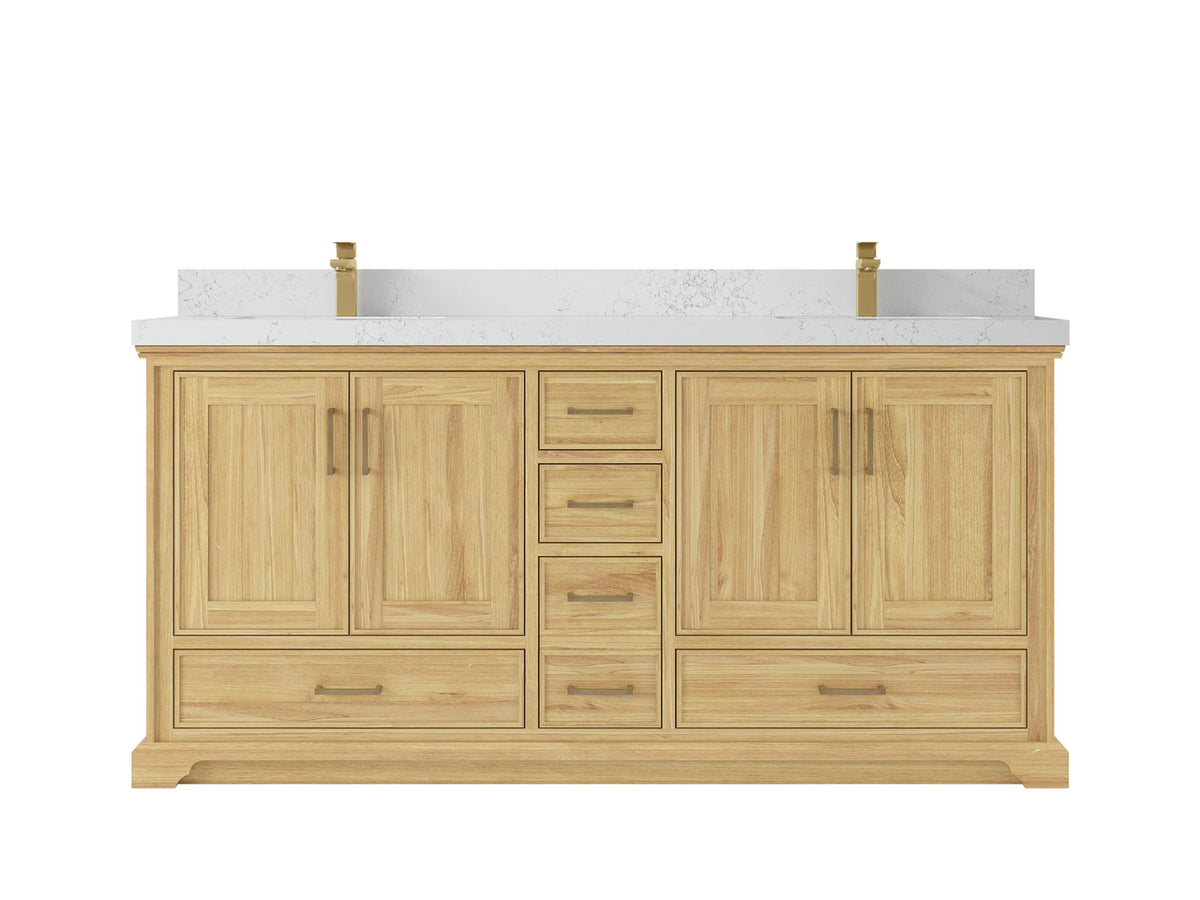 Charlotte Teak 72 in. W x 22 in. D Double Sink Bathroom Vanity in Light Natural with 2 in Empira White Quartz Countertop