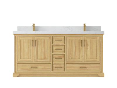 Charlotte Teak 72 in. W x 22 in. D Double Sink Bathroom Vanity in Light Natural with 2 in Empira White Quartz Countertop