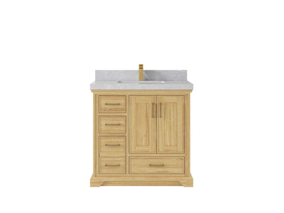 Charlotte Teak 36 in. W x 22 in. D Center Sink Bathroom Vanity in Light Natural with 2 in Pearl Light Gray Quartz Countertop