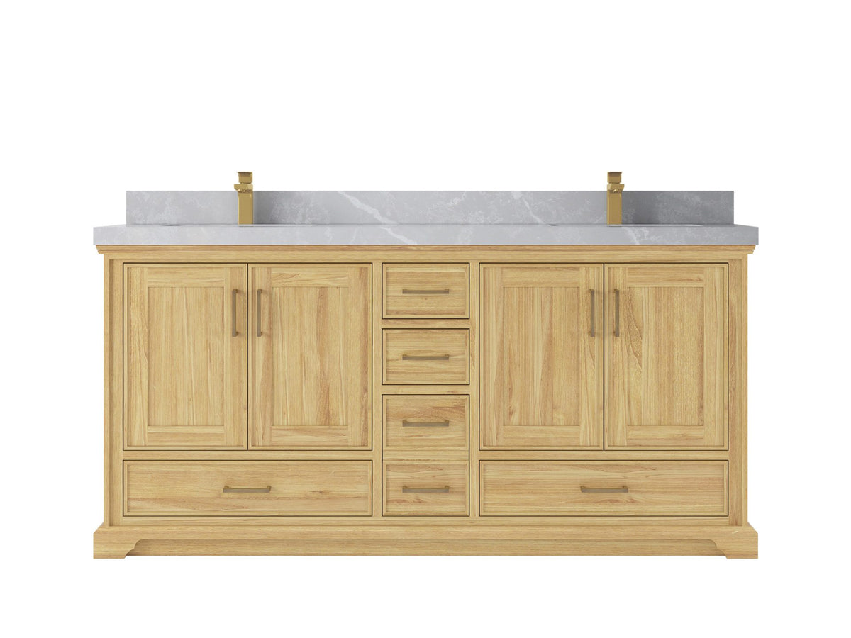 Charlotte Teak 72 in. W x 22 in. D Double Sink Bathroom Vanity in Light Natural with 2 in Pearl Light Gray Quartz Countertop