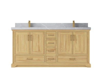 Charlotte Teak 72 in. W x 22 in. D Double Sink Bathroom Vanity in Light Natural with 2 in Pearl Light Gray Quartz Countertop