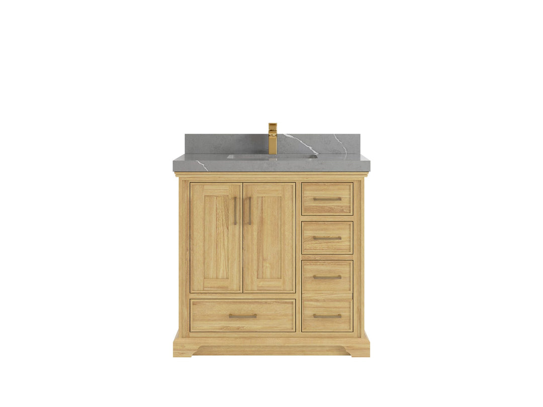 Charlotte Teak 36 in. W x 22 in. D Center Sink Bathroom Vanity in Light Natural with 2 in Piatra Gray Quartz Countertop
