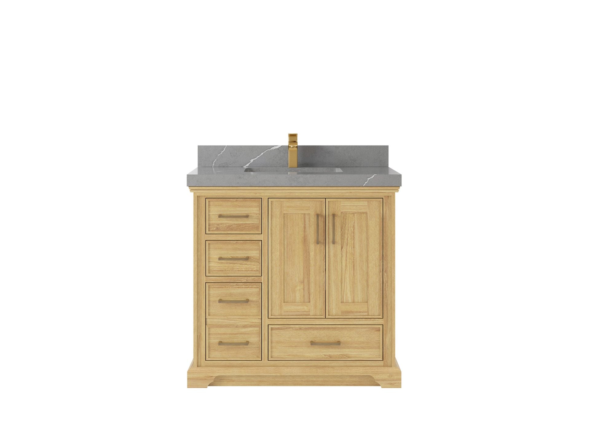 Charlotte Teak 36 in. W x 22 in. D Center Sink Bathroom Vanity in Light Natural with 2 in Piatra Gray Quartz Countertop