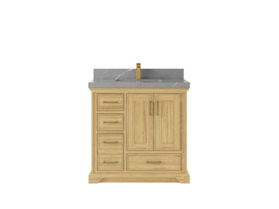 Charlotte Teak 36 in. W x 22 in. D Center Sink Bathroom Vanity in Light Natural with 2 in Piatra Gray Quartz Countertop