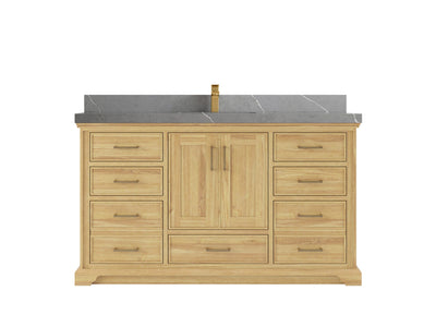 Charlotte Teak 60 in. W x 22 in. D Single Sink Bathroom Vanity in Light Natural with 2 in Piatra Gray Quartz Countertop