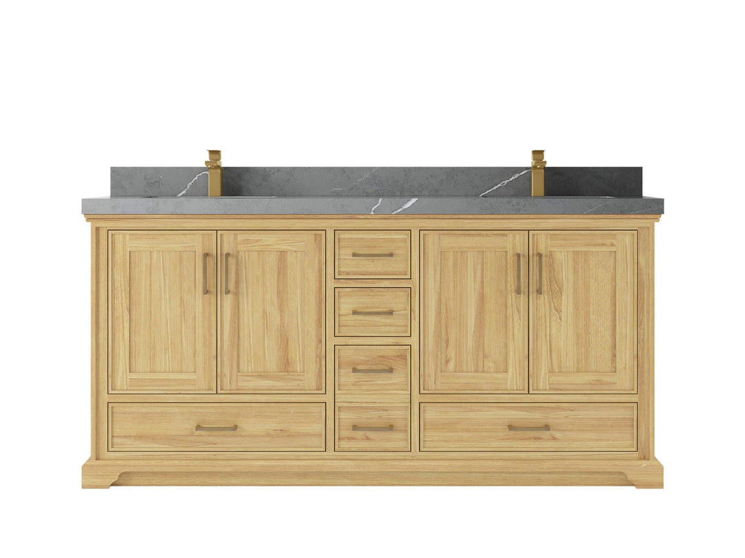 Charlotte Teak 72 in. W x 22 in. D Double Sink Bathroom Vanity in Light Natural with 2 in Piatra Gray Quartz Countertop