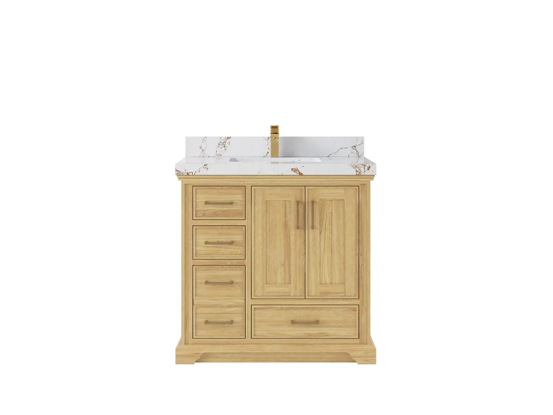 Charlotte Teak 36 in. W x 22 in. D Center Sink Bathroom Vanity in Light Natural with 2 in Viola Brown Quartz Countertop