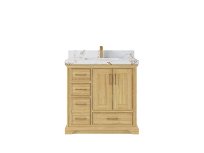 Charlotte Teak 36 in. W x 22 in. D Center Sink Bathroom Vanity in Light Natural with 2 in Viola Brown Quartz Countertop