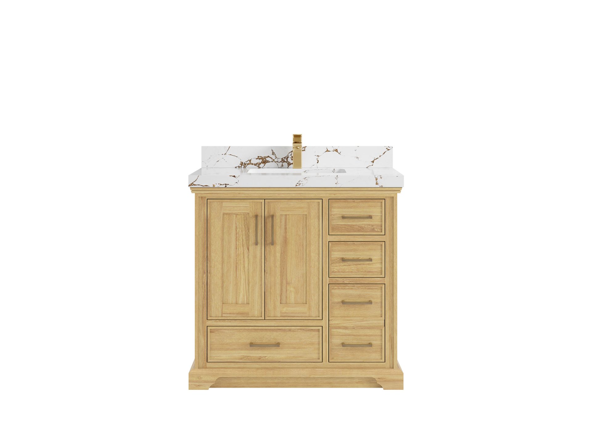 Charlotte Teak 36 in. W x 22 in. D Center Sink Bathroom Vanity in Light Natural with 2 in Viola Gold Quartz Countertop