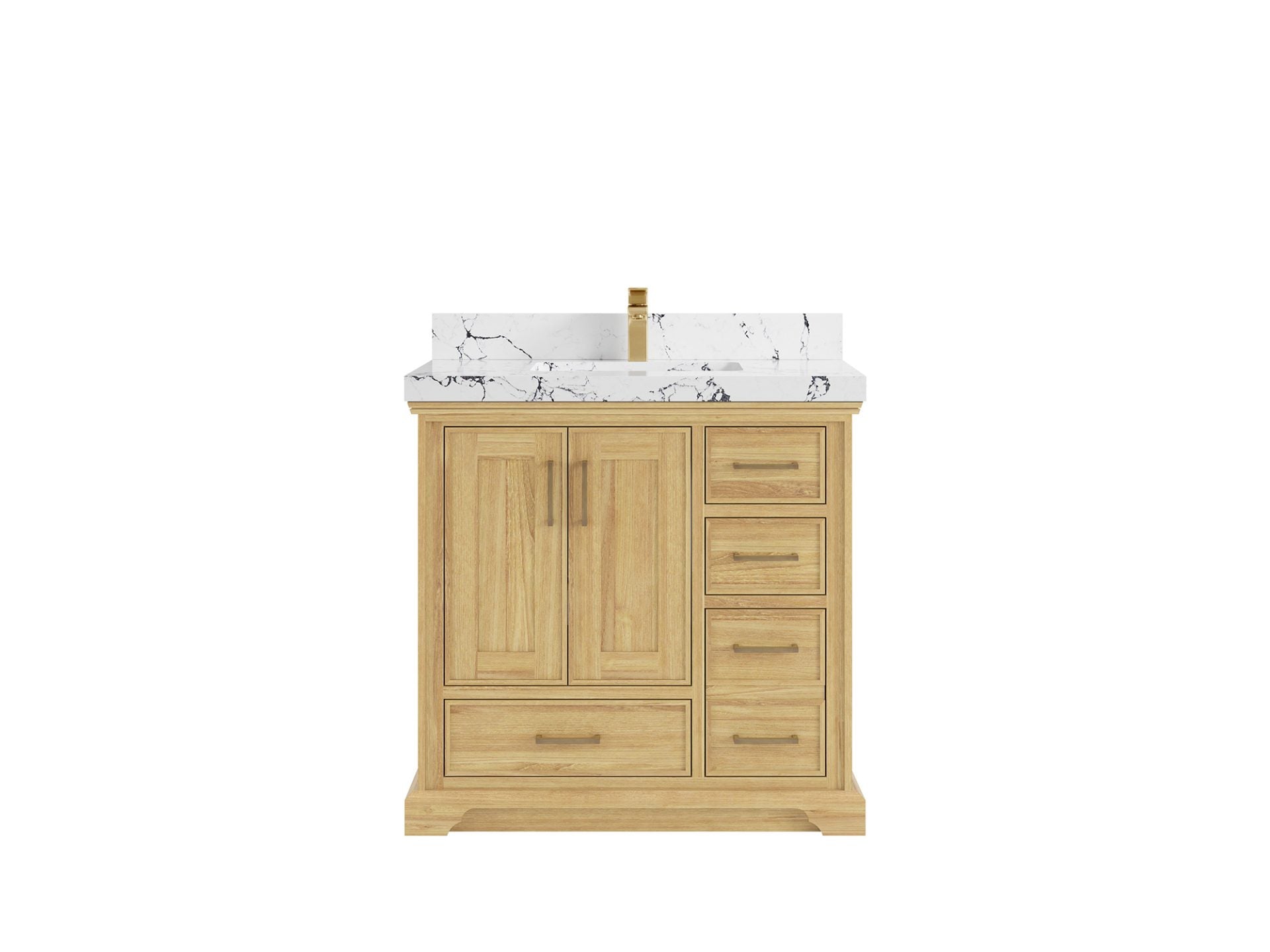 Charlotte Teak 36 in. W x 22 in. D Center Sink Bathroom Vanity in Light Natural with 2 in Viola Night Quartz Countertop