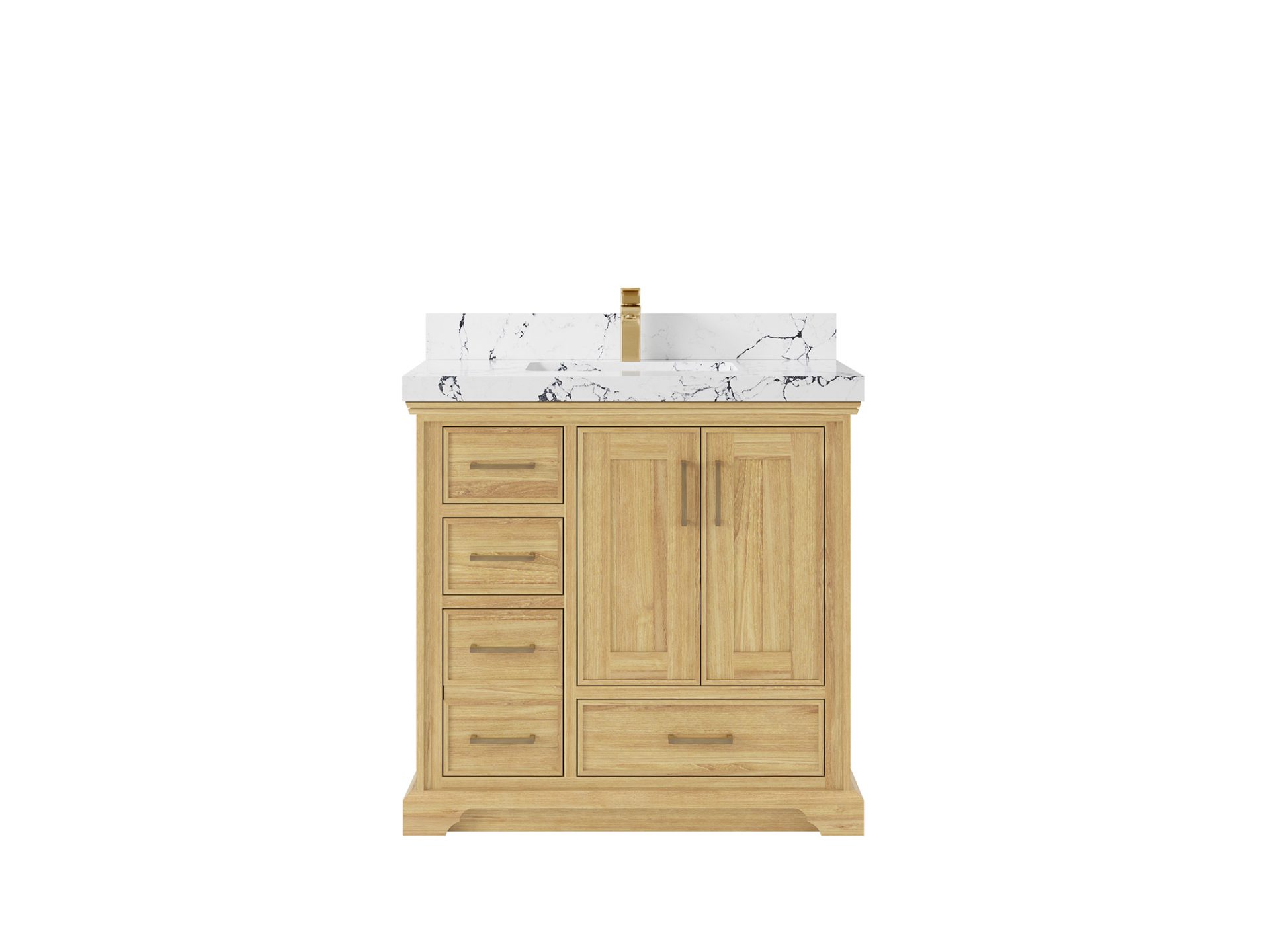 Charlotte Teak 36 in. W x 22 in. D Center Sink Bathroom Vanity in Light Natural with 2 in Viola Night Quartz Countertop