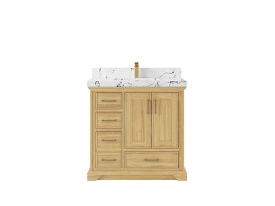 Charlotte Teak 36 in. W x 22 in. D Center Sink Bathroom Vanity in Light Natural with 2 in Viola Night Quartz Countertop