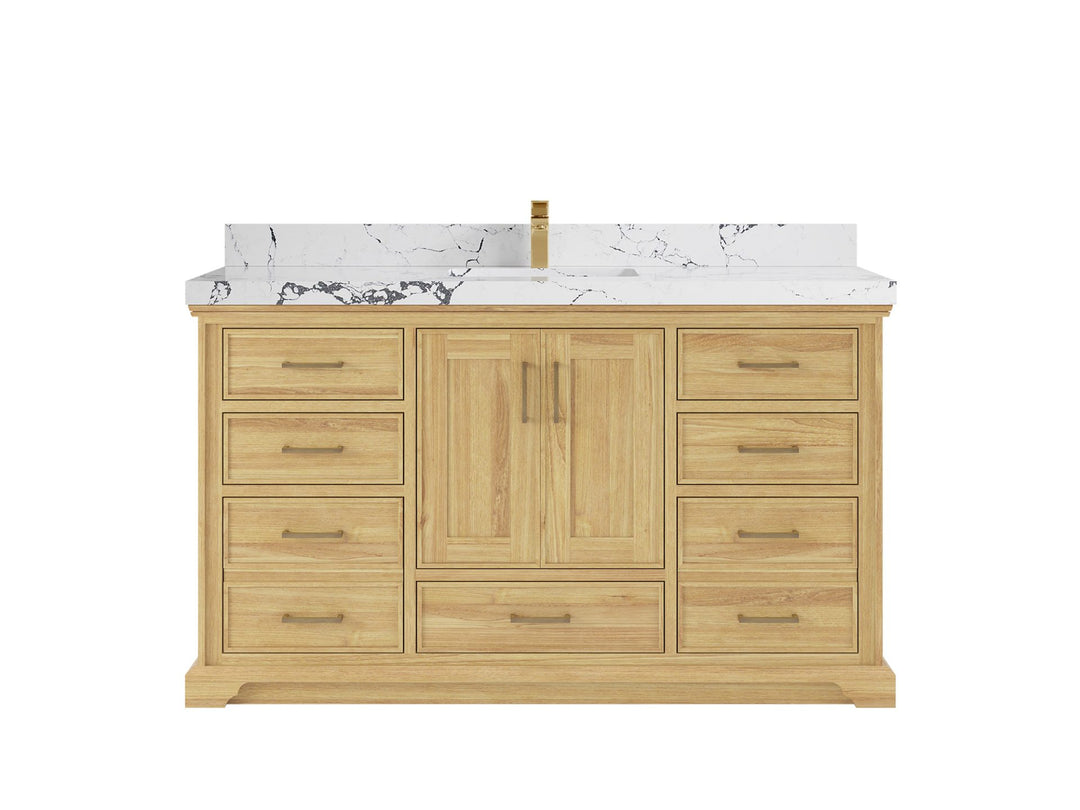 Charlotte Teak 60 in. W x 22 in. D Single Sink Bathroom Vanity in Light Natural with 2 in Viola Night Quartz Countertop 