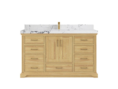 Charlotte Teak 60 in. W x 22 in. D Single Sink Bathroom Vanity in Light Natural with 2 in Viola Night Quartz Countertop