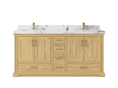 Charlotte Teak 72 in. W x 22 in. D Double Sink Bathroom Vanity in Light Natural with 2 in Viola Night Quartz Countertop