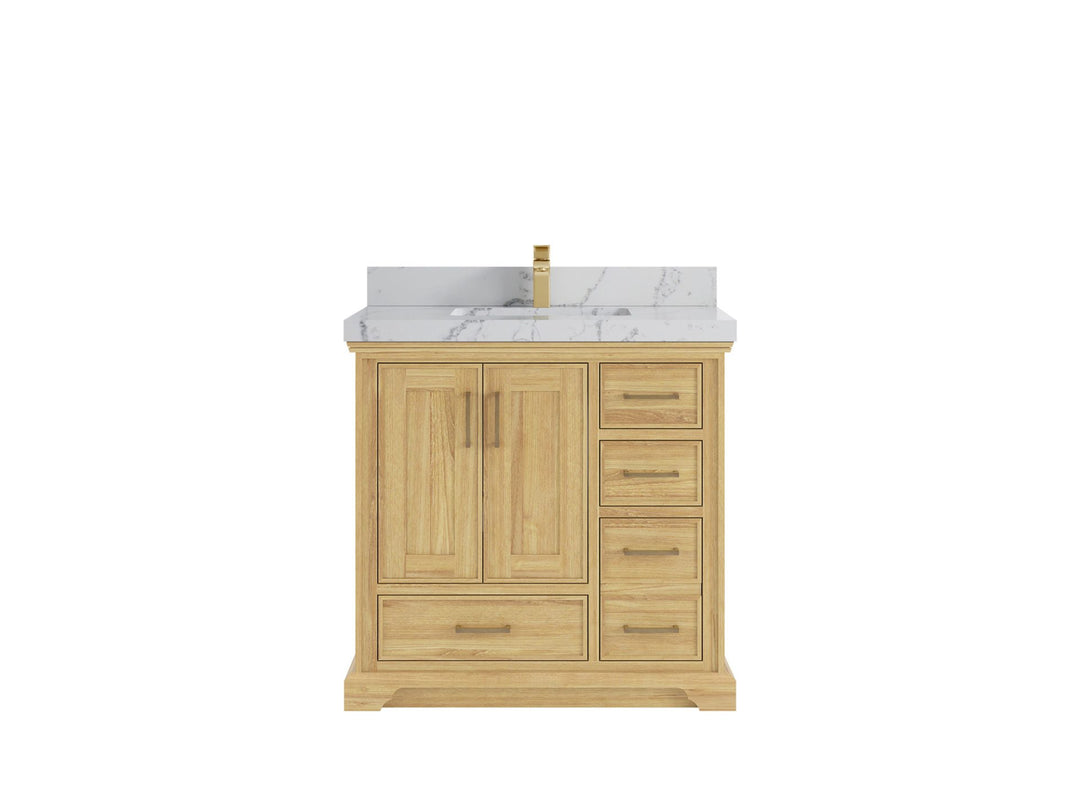 Charlotte Teak 36 in. W x 22 in. D Center Sink Bathroom Vanity in Light Natural with 2 in Venatino Quartz Countertop