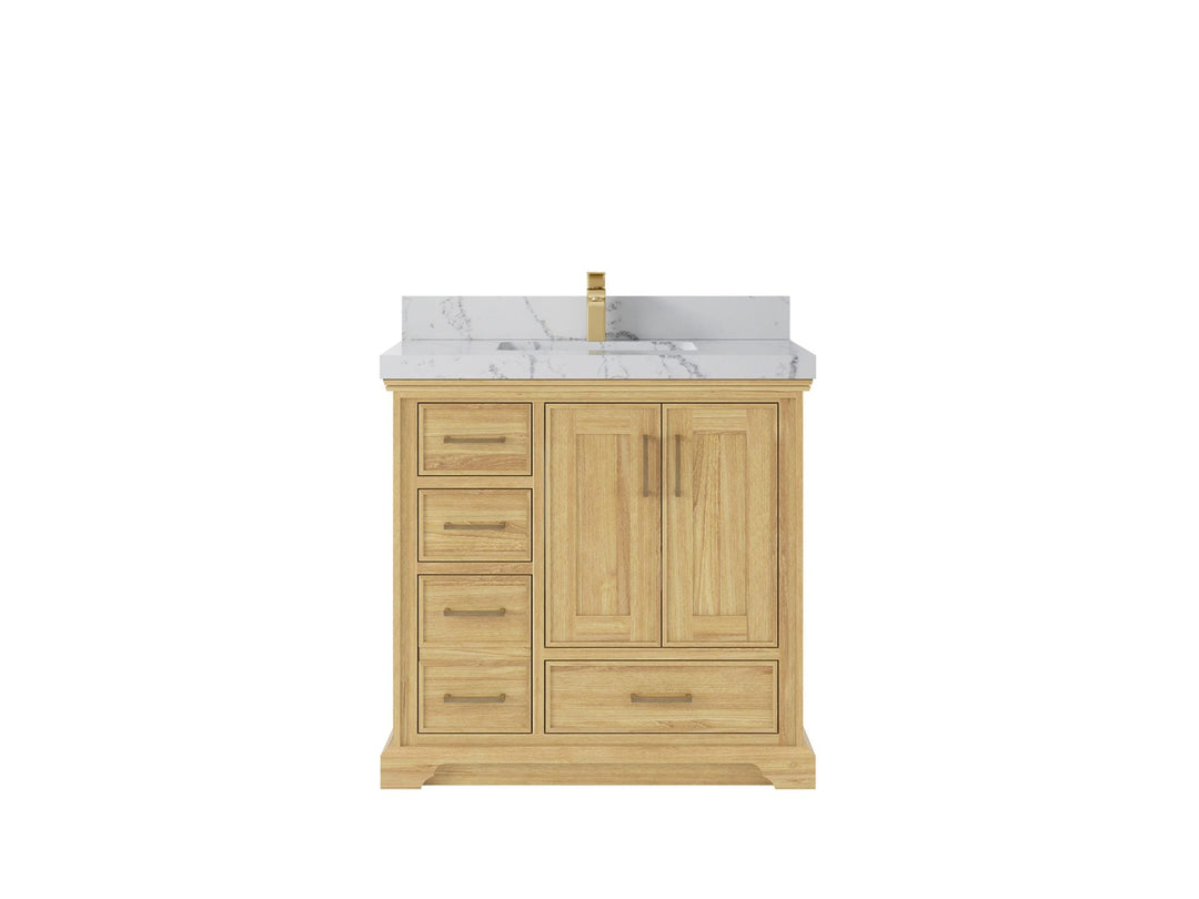 Charlotte Teak 36 in. W x 22 in. D Center Sink Bathroom Vanity in Light Natural with 2 in Venatino Quartz Countertop