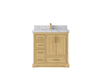 Charlotte Teak 36 in. W x 22 in. D Center Sink Bathroom Vanity in Light Natural with 2 in Venatino Quartz Countertop