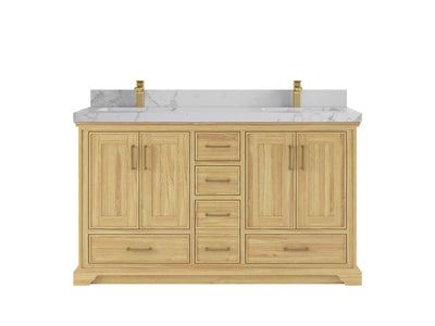 Charlotte Teak 60 in. W x 22 in. D Double Sink Bathroom Vanity in Light Natural with 2 in Venatino Quartz Countertop