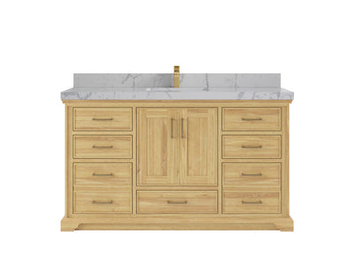Charlotte Teak 60 in. W x 22 in. D Single Sink Bathroom Vanity in Light Natural with 2 in Venatino Quartz Countertop