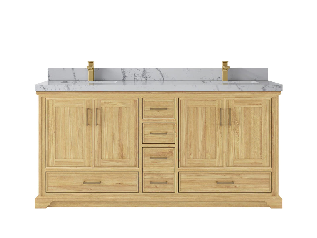 Charlotte Teak 72 in. W x 22 in. D Double Sink Bathroom Vanity in Light Natural with 2 in Venatino Quartz Countertop