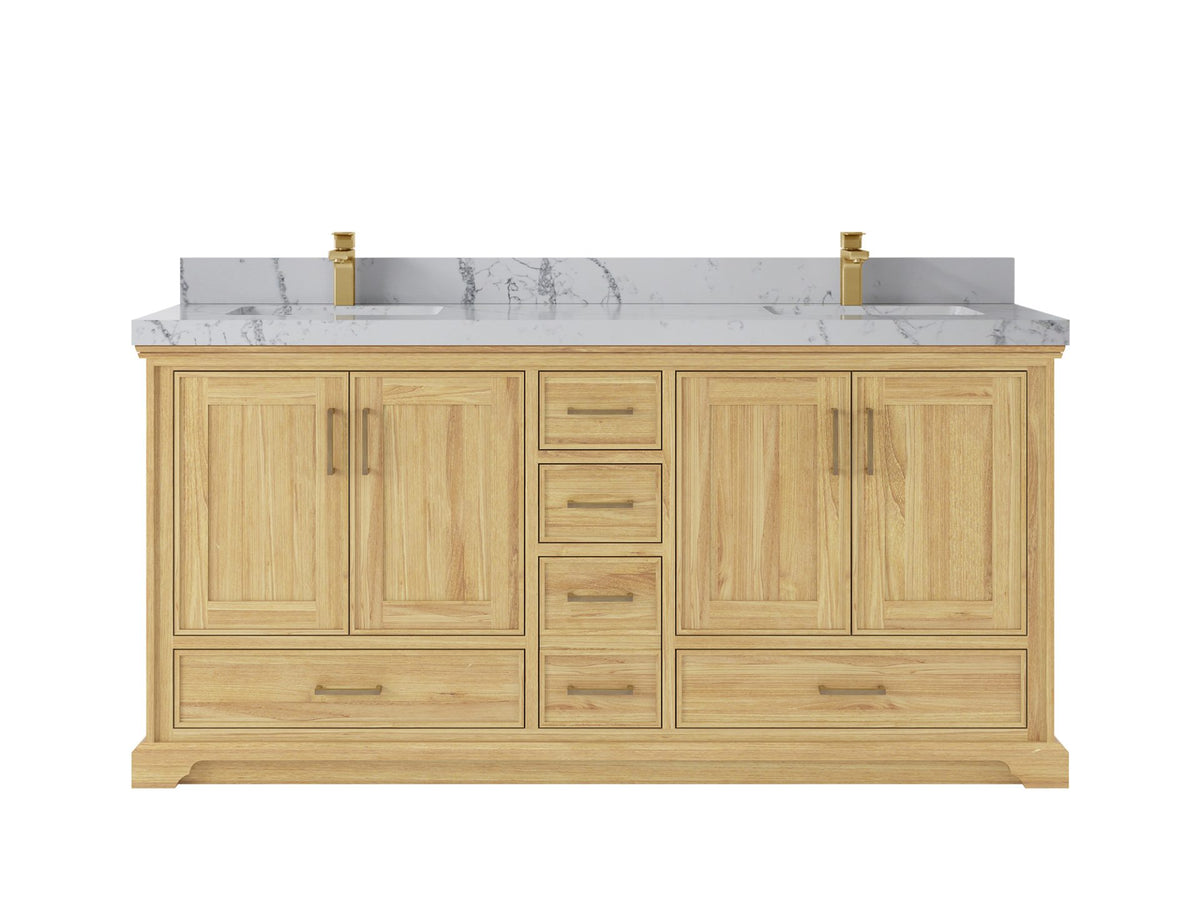 Charlotte Teak 72 in. W x 22 in. D Double Sink Bathroom Vanity in Light Natural with 2 in Venatino Quartz Countertop