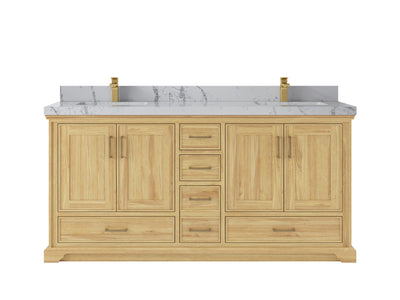 Charlotte Teak 72 in. W x 22 in. D Double Sink Bathroom Vanity in Light Natural with 2 in Venatino Quartz Countertop