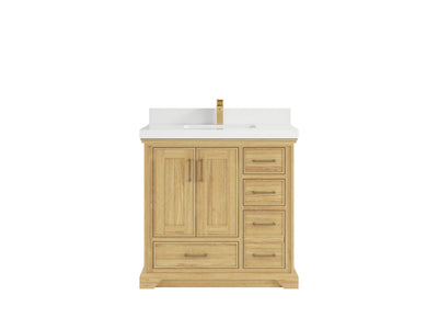 Charlotte Teak 36 in. W x 22 in. D Center Sink Bathroom Vanity in Light Natural with 2 in White Quartz Countertop
