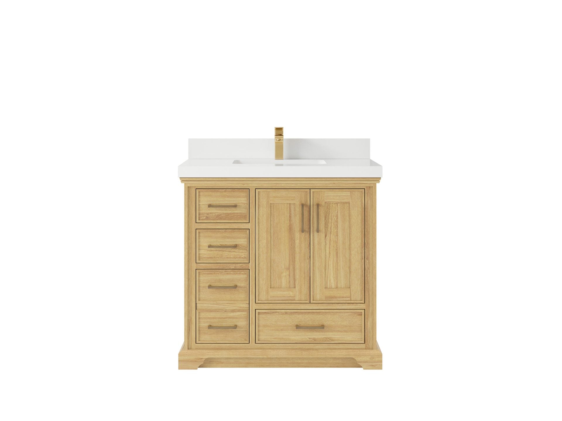 Charlotte Teak 36 in. W x 22 in. D Center Sink Bathroom Vanity in Light Natural with 2 in White Quartz Countertop