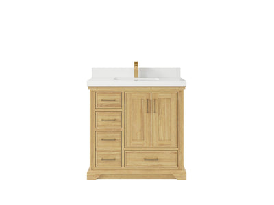 Charlotte Teak 36 in. W x 22 in. D Center Sink Bathroom Vanity in Light Natural with 2 in White Quartz Countertop