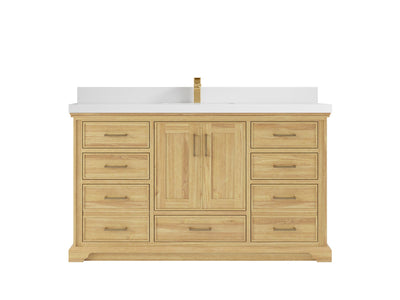 Charlotte Teak 60 in. W x 22 in. D Single Sink Bathroom Vanity in Light Natural with 2 in White Quartz Countertop