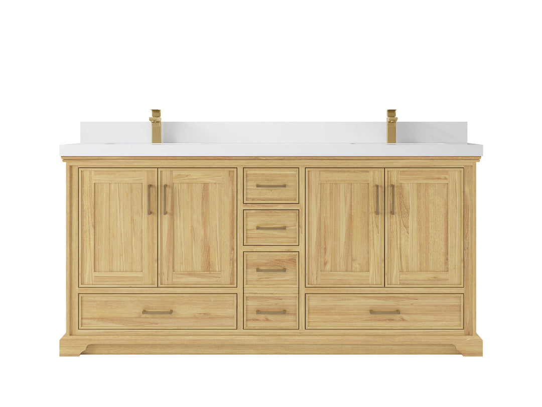 Charlotte Teak 72 in. W x 22 in. D Double Sink Bathroom Vanity in Light Natural with 2 in White Quartz Countertop 