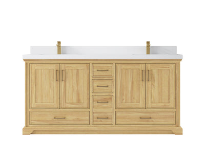 Charlotte Teak 72 in. W x 22 in. D Double Sink Bathroom Vanity in Light Natural with 2 in White Quartz Countertop