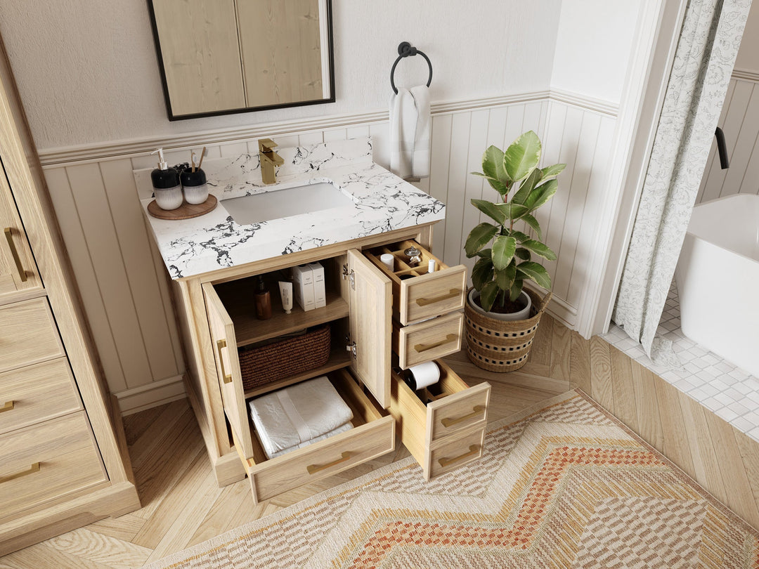 Charlotte White Oak 36 in. W x 22 in. D Center Sink Bathroom Vanity