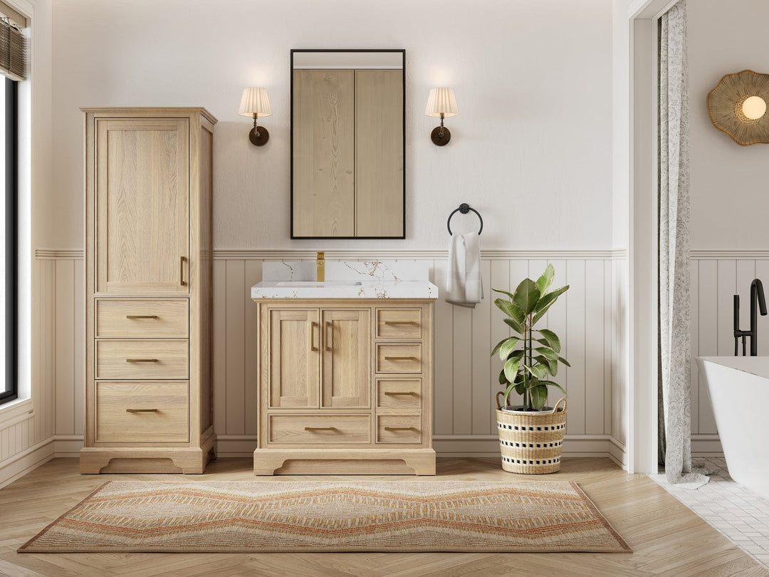 Charlotte White Oak 36 in. W x 22 in. D Left Offset Sink Bathroom Vanity
