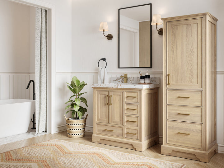 Charlotte White Oak 36 in. W x 22 in. D Left Offset Sink Bathroom Vanity - photo 2