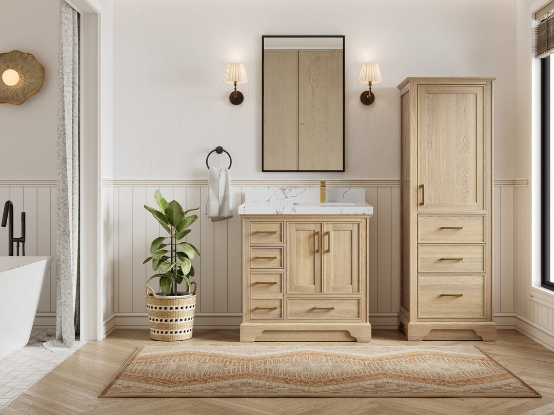 Charlotte White Oak 36 in. W x 22 in. D Right Offset Sink Bathroom Vanity